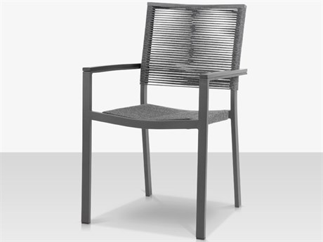 Source Outdoor Furniture Fiji Aluminum Rope Stackable Dining Arm Chair in Charcoal Rope