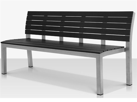Source Outdoor Furniture Vienna Aluminum Stackable 8' Highback Bench in Kessler Silver Frame / Black Seat & Back