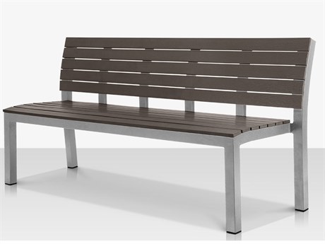 Source Outdoor Furniture Vienna Aluminum Stackable 8' Highback Bench in Kessler Silver Frame / Espresso Seat & Back