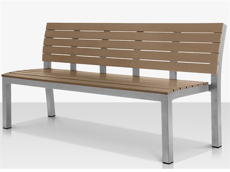 Source Outdoor Furniture Vienna Aluminum Stackable 8' Highback Bench in Kessler Silver Frame / Teak Seat & Back