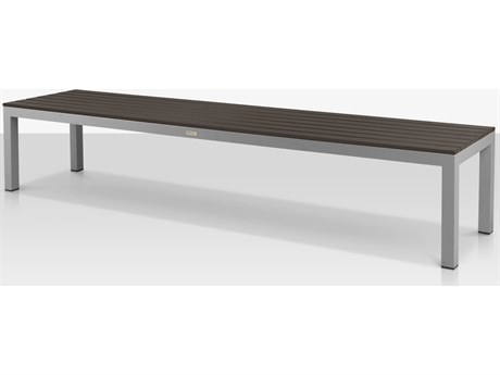 Source Outdoor Furniture Vienna Aluminum Stackable 10' Backless Bench in Kessler Silver Frame / Espresso Seat