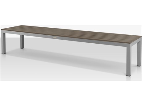Source Outdoor Furniture Vienna Aluminum Stackable 10' Backless Bench in Kessler Silver Frame / Gray Seat