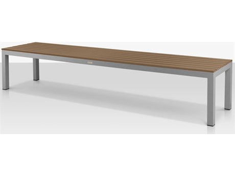 Source Outdoor Furniture Vienna Aluminum Stackable 10' Backless Bench in Kessler Silver Frame / Teak Seat