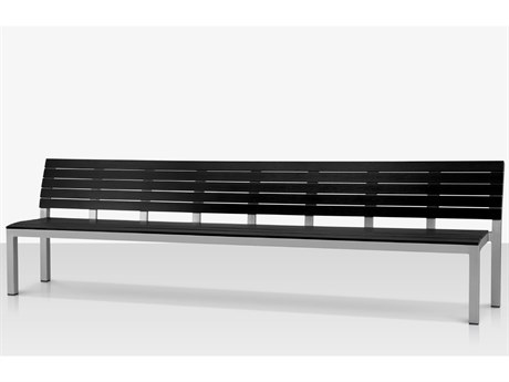 Source Outdoor Furniture Vienna Aluminum Stackable 10' Highback Bench in Kessler Silver Frame / Black Seat & Back