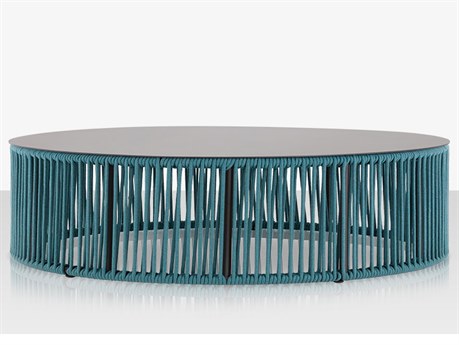 Skye 48'' Wide Round Coffee Table in Tex Gray Frame / Teal Durarope