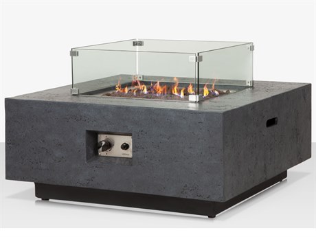 Source Outdoor Furniture Elements Gray 36'' Concrete Square Fire Pit Table in Dark Gray