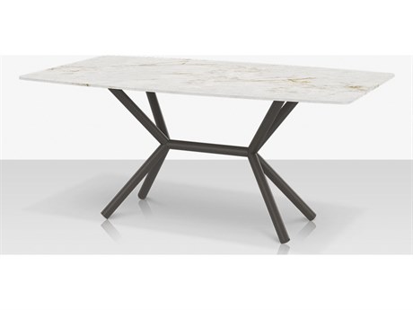 Source Outdoor Furniture Oliver Aluminum 72''W x 42''D Rectangular Porcelain Rimless Porcelain Top Small Dining Table