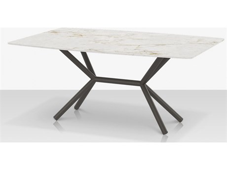 Source Outdoor Furniture Oliver Aluminum 72''W x 48''D Rectangular Porcelain Rimless Porcelain Top Medium Dining Table