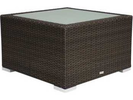 Source Outdoor Furniture Lucaya Wicker 29'' Square Frosted Glass Top Coffee Table