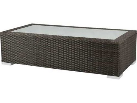 Source Outdoor Furniture Lucaya Wicker 47''W x 24''D Rectangular Frosted Glass Top Coffee Table