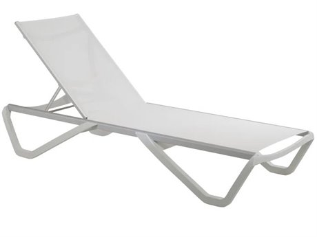 Source Outdoor Furniture Wave Aluminum Sling White Stackable Armless Chaise Lounge