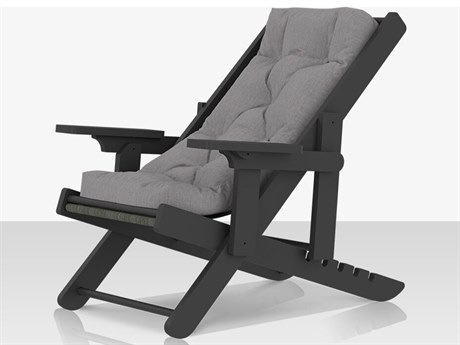 Source Outdoor Furniture PollyOutdoor Resin Black Duraboard Foldable Relax Chair in Metallica Smoke/Canvas Granite