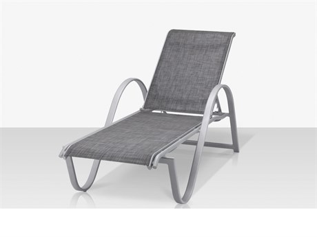 Source Outdoor Furniture Lanai Aluminum Kessler Sliver Stackable Chaise Lounge in Slate Sling