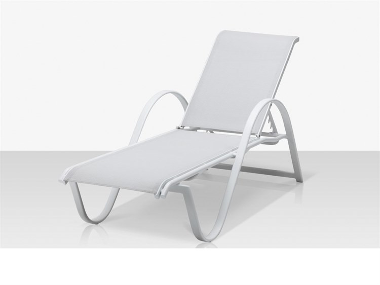Decoscape Lanai Aluminum Tex White Stackable Chaise Lounge in Cloud Gray Sling