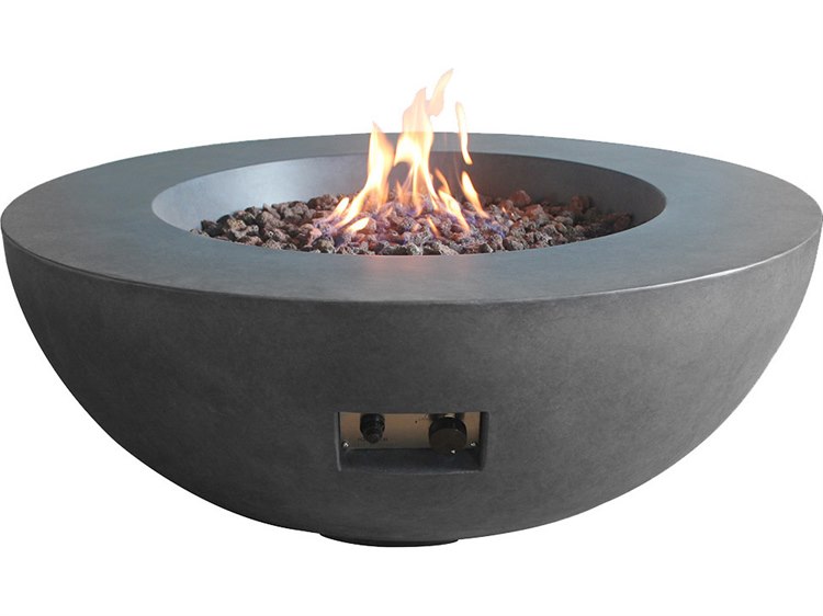 42 Wide Round Natural Gas Fire Pit, Gray Natural Playa Stone Propane Fire Pit Table