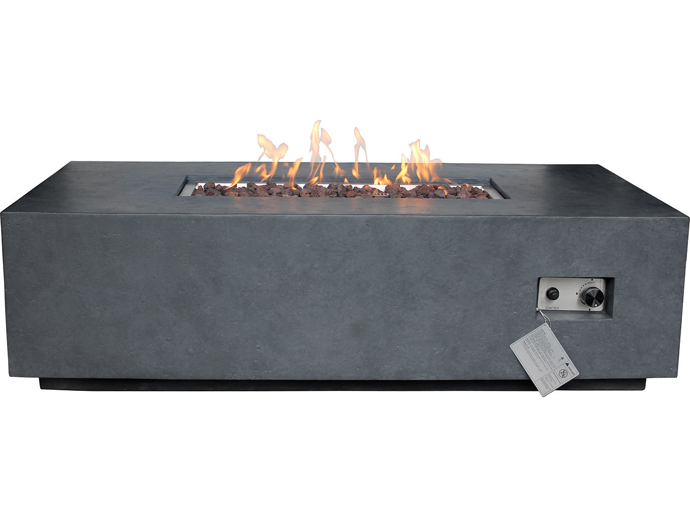 Source Outdoor Furniture Elements Gray, Large Rectangular Fire Pit