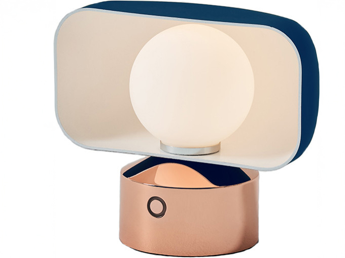 Hoodie Copper LED Wall Sconce in Navy Blue + Shiny