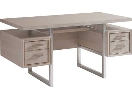 Sligh Barrington Evanston Misty White Silver Leaf Beige Oak Wood Writing Desk