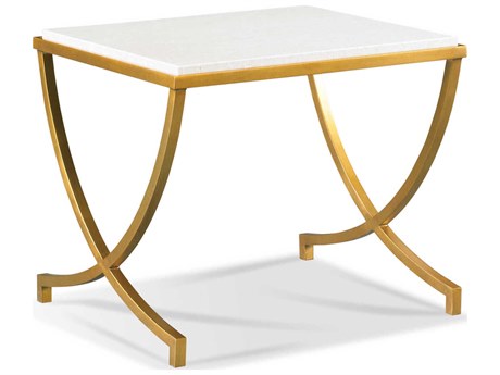 Sherrill Occasional Vintage Made Modern Kaeden Rectangular Metal Travertine Stone Antique Gold Leaf Bunching Table