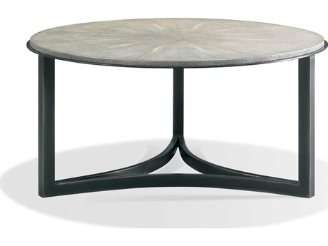 Sherrill Occasional Vintage Made Modern Niko Round Stone Charcoal Shagreen Black Iron Cocktail Table