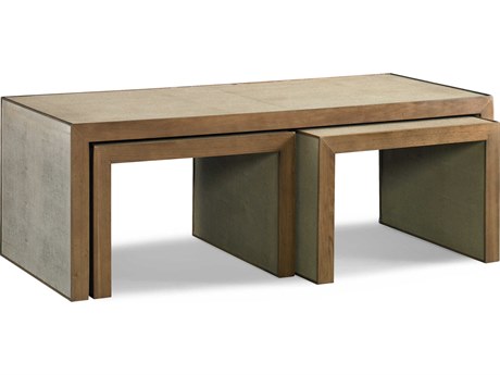 Sherrill Occasional Vintage Made Modern Zaine Rectangular Wood Belgin Grey Ivory Shagreen Nesting Tables