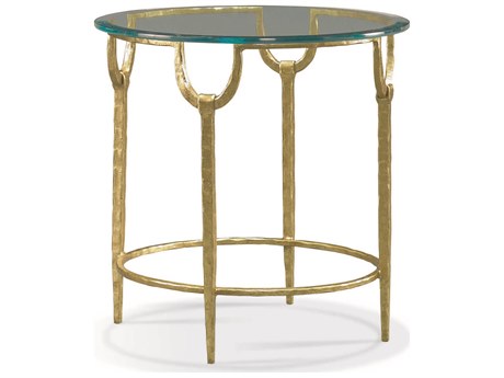 Sherrill Occasional Masterpiece Trifecta Round Glass Gold Leaf Lamp Table