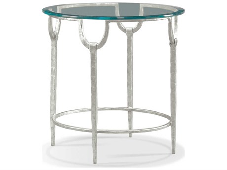 Sherrill Occasional Masterpiece Trifecta Round Glass Nickel Leaf Lamp Table