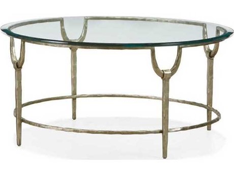 Sherrill Occasional Masterpiece Trifecta Oval Glass Nickel Leaf Cocktail Table