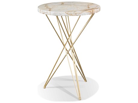 Sherrill Occasional Masterpiece Earth And Sea Ezra Round Marble Natural Polished Gold End Table