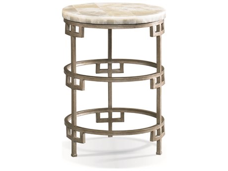 Sherrill Occasional Masterpiece Infinity Onyx Round Stone Platinum Lamp Table