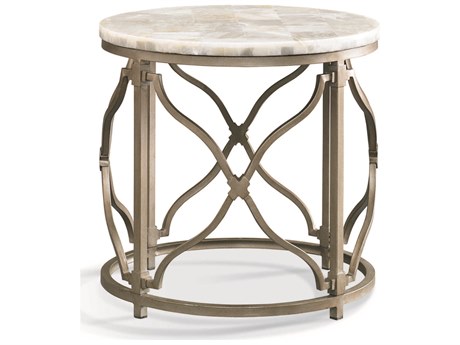 Sherrill Occasional Masterpiece Infinity Onyx Round Stone Aged Platinum Lamp Table