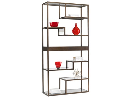 Sherrill Occasional Vintage Made Modern Puebla Chocolate Bronze Smoked Glass Etagere