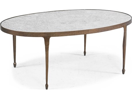 Sherrill Occasional Calvert Oval Glass Bronze Antiqued Mirror Cocktail Table
