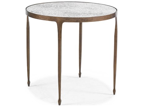 Sherrill Occasional Calvert Round Glass Bronze Antiqued Mirror Lamp Table