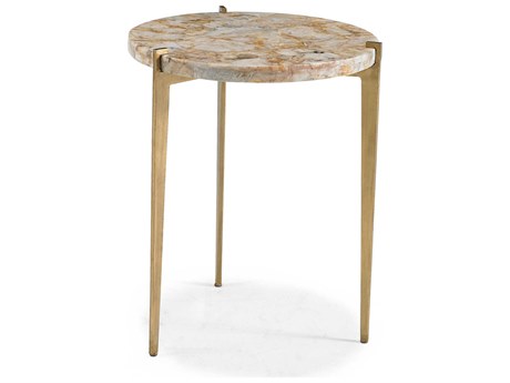 Sherrill Occasional Vintage Made Modern Olivia Round Stone Key Gold Milky Quartz Spot Table
