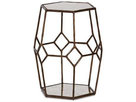 Sherrill Occasional Calvert Cube Hexagon Glass Bronze Antiqued Mirror Table