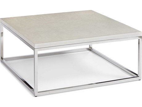 Sherrill Occasional Aspen Square Marble White Lacquer Polished Stainless Steel Cocktail Table