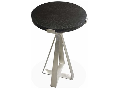 Sherrill Occasional Masterpiece Rhodes Round Wood Black Ebonized White Bronze Metal Drink Table