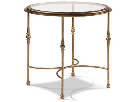 Sherrill Occasional Princeton Round Glass Aged Gold End Table