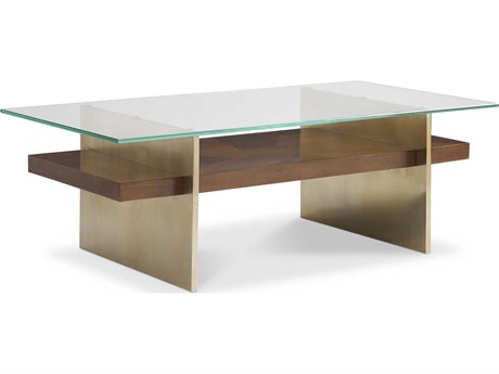 Sherrill Occasional Voyage Maison Landers Rectangular Glass Longwood Clear Satin Brass Cocktail Table