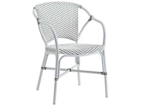 Sika Design Alu Affaire Aluminum White Valerie Stackable Dining Arm Chair in White/Cappuccino Dots