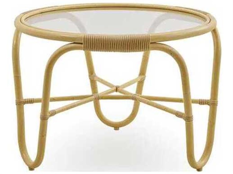 Sika Design Exterior Alumium Rattan Natural Charlottenborg Round Glass Top Patio Coffee Table