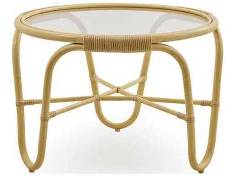 Sika Design Exterior Alumium Rattan Natural Charlottenborg 27.2'' Round Glass Top Coffee Table