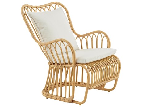 Sika Design Exterior Aluminum Rattan Natural Kindt Larsen Tulip Lounge Chair in Tempotest Canvas White