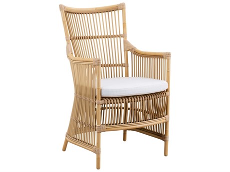 Sika Design Exterior Aluminum Rattan Natural Davinci Dining Arm Chair in Tempotest Canvas White