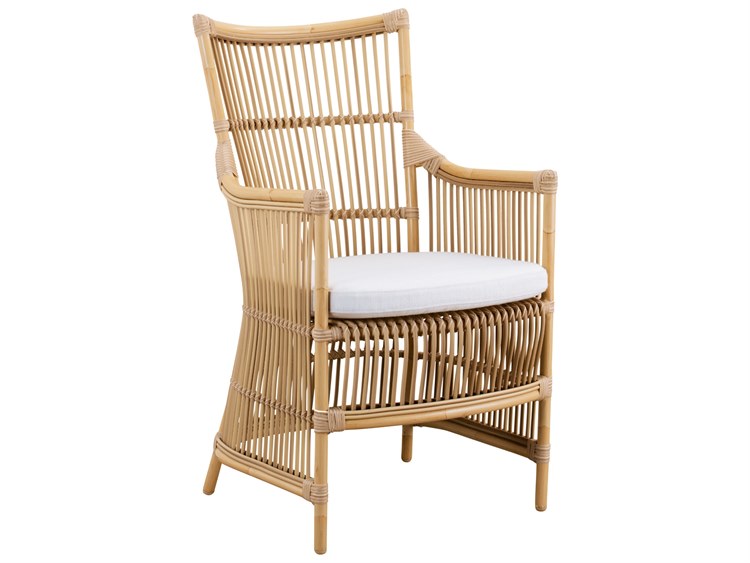 Sika Design Exterior Aluminum Rattan Natural Davinci Outdoor Dining Arm Chair in Tempotest Canvas White