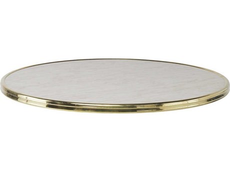 Sika Design Alu Affaire Brass Strapping Genoa 23'' Round Faux Marble Laminate French Cafe Table Top