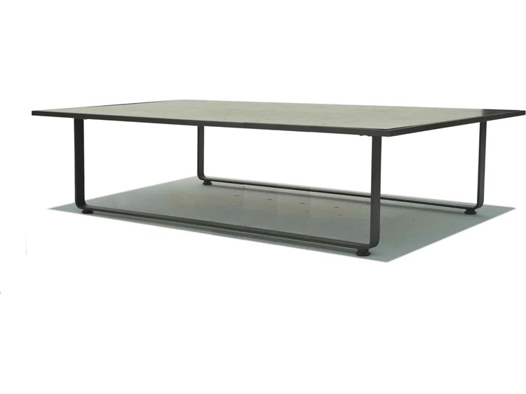 Skyline Design Horizon Dark Gray Strap Teak Arm Aluminum Rectangular Coffee Table
