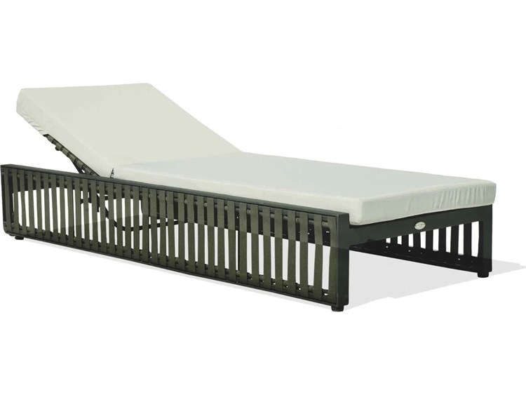 Skyline Design Horizon Dark Gray Strap Teak Arm Aluminum Cushion Chaise Lounge