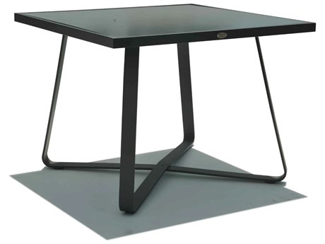 Skyline Design Horizon Dark Gray Strap Teak Arm Aluminum Square Dining Table
